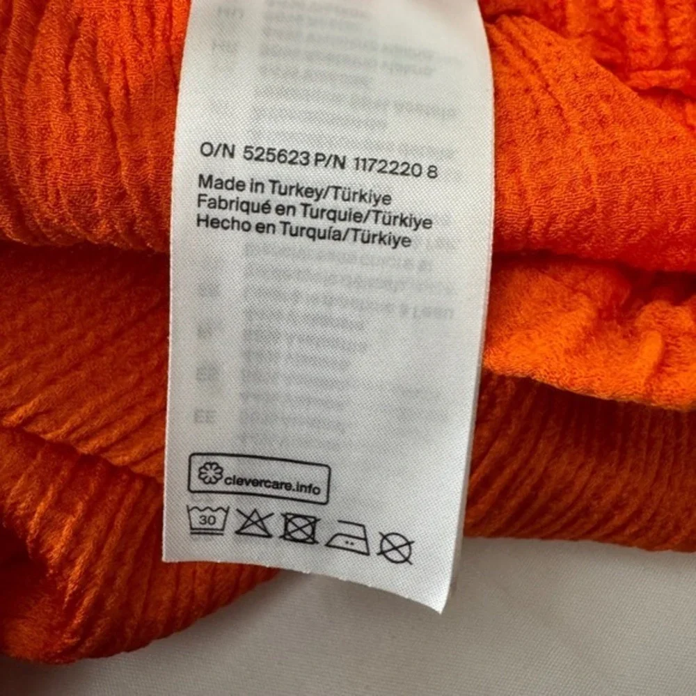 COS Wide Leg Pants Orange Textured Elastic Waist Drawstring Size US 10
